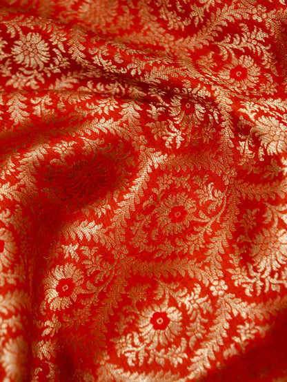 Red Handloom Pure Katan Silk Banarasi Brocade Saree