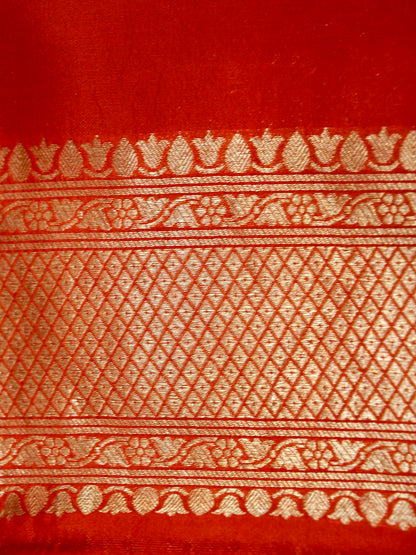 Red Handloom Pure Katan Silk Banarasi Brocade Saree