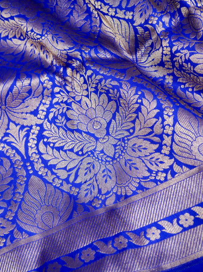 Royal Blue Handloom Pure Katan Silk Banarasi Brocade Saree