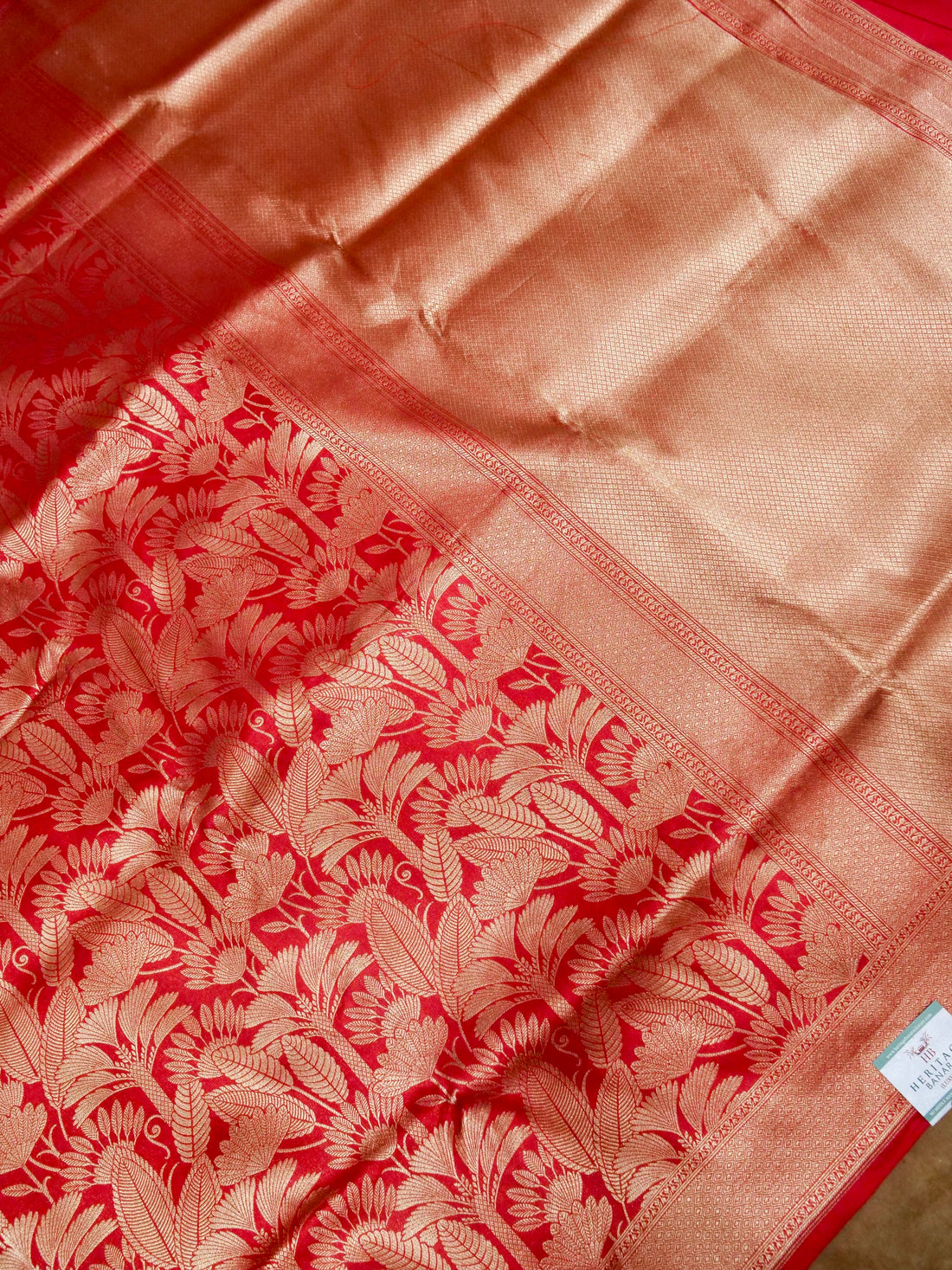 Deep Red Handloom Pure Katan Silk Banarasi Brocade Saree