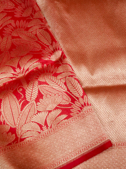 Deep Red Handloom Pure Katan Silk Banarasi Brocade Saree