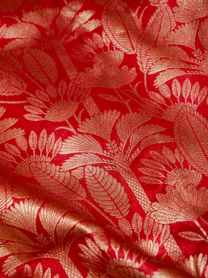 Deep Red Handloom Pure Katan Silk Banarasi Brocade Saree