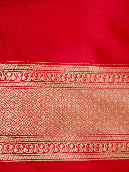 Deep Red Handloom Pure Katan Silk Banarasi Brocade Saree