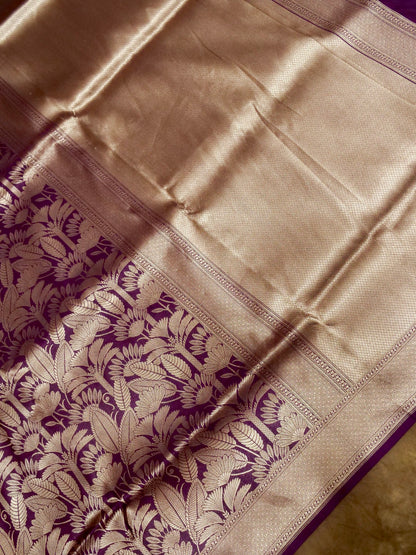 Wine Purple Handloom Pure Katan Silk Banarasi Brocade Saree