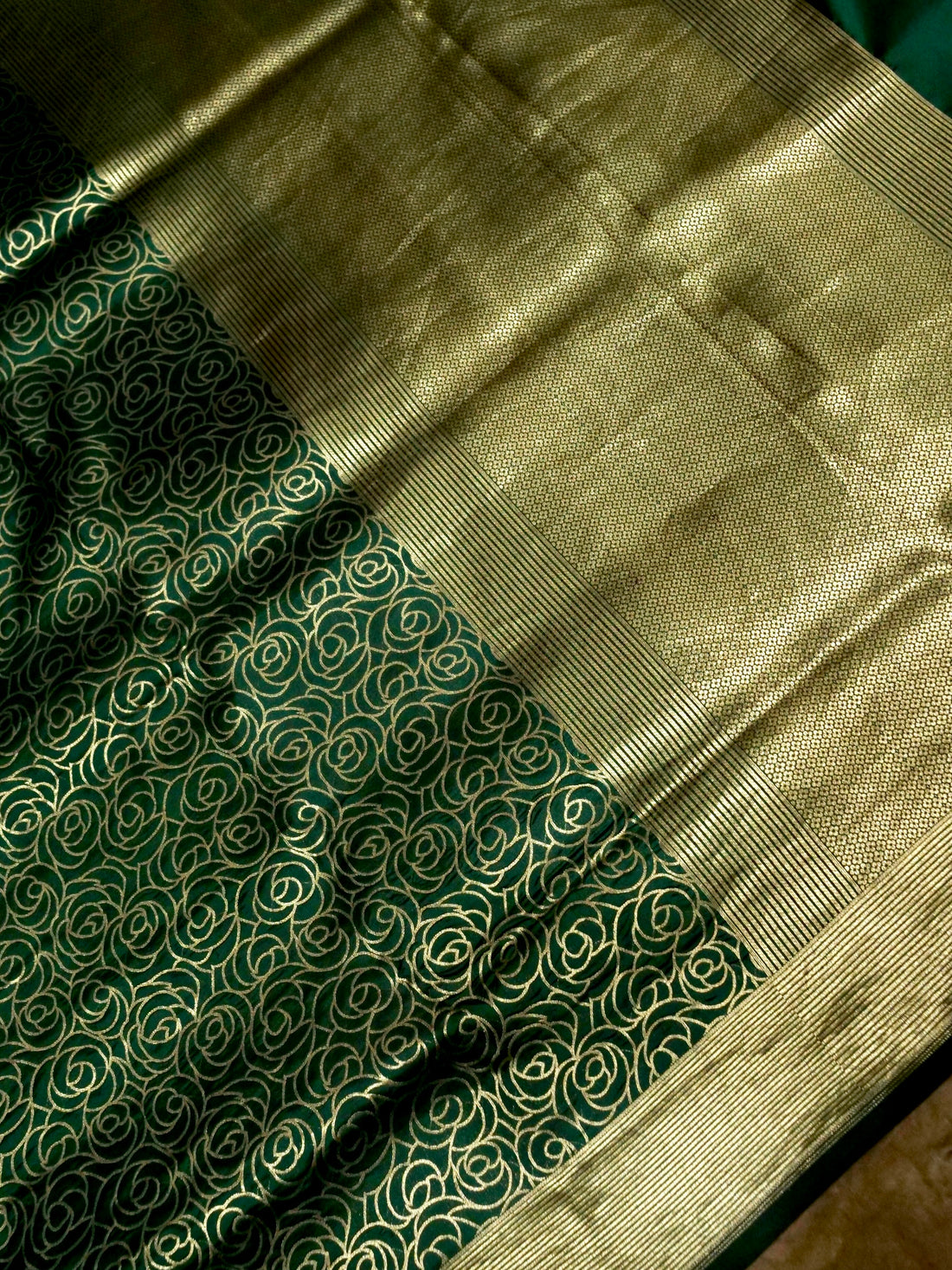 Bottle Green Handloom Pure Katan Silk Banarasi Brocade Saree