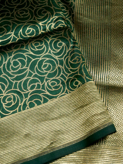 Bottle Green Handloom Pure Katan Silk Banarasi Brocade Saree