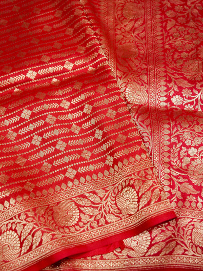 Ruby Red Handloom Pure Katan Silk Banarasi Brocade Saree