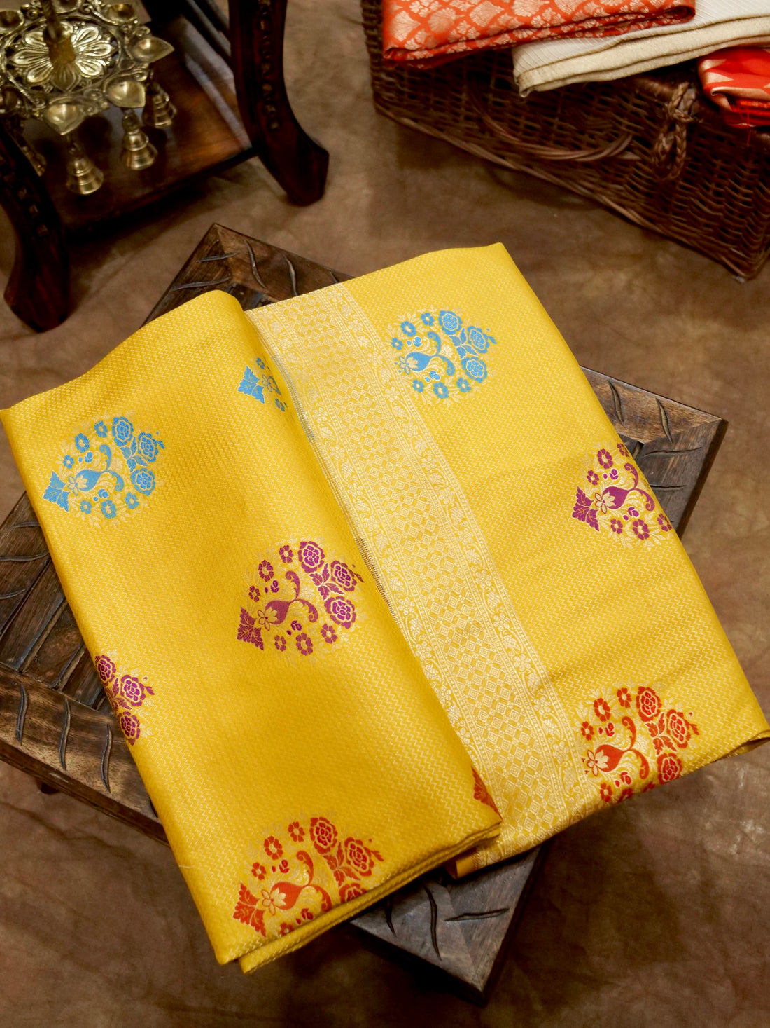 Yellow Handwoven Banarasi Pure Katan Silk Meenakari Brocade Saree