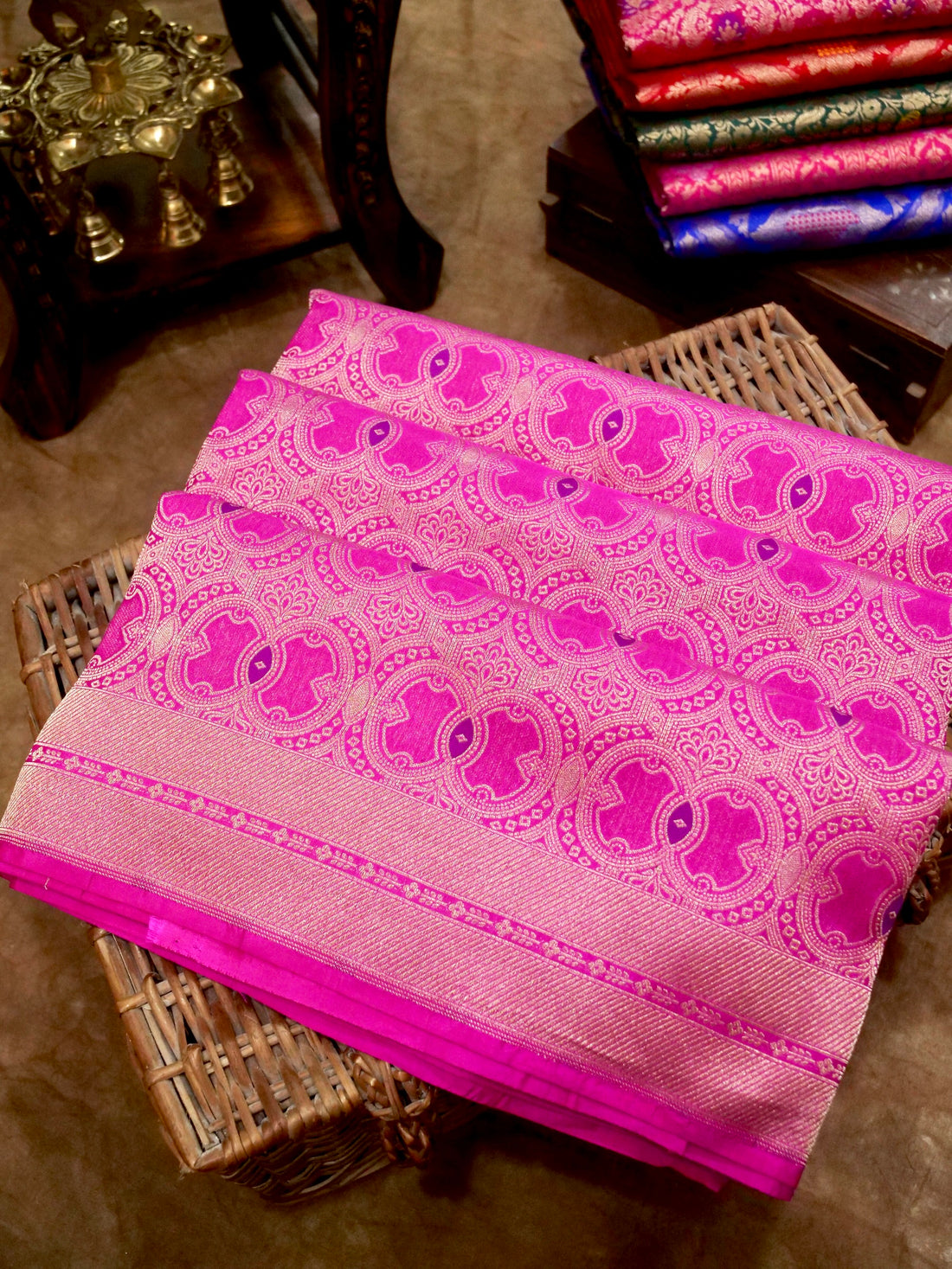 Rani Pink Handwoven Banarasi Pure Katan Silk Meenakari Brocade Saree