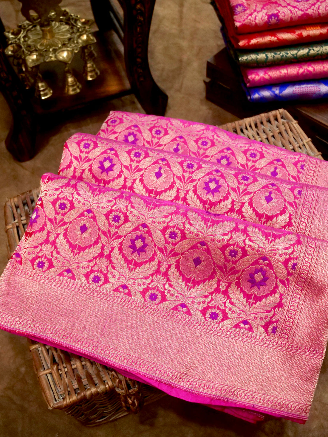 Pink Handwoven Banarasi Pure Katan Silk Meenakari Brocade Saree