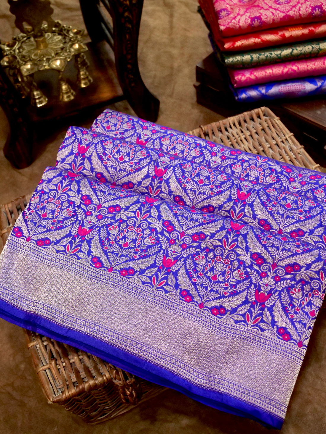 Royal Blue Handwoven Banarasi Pure Katan Silk Meenakari Brocade Saree