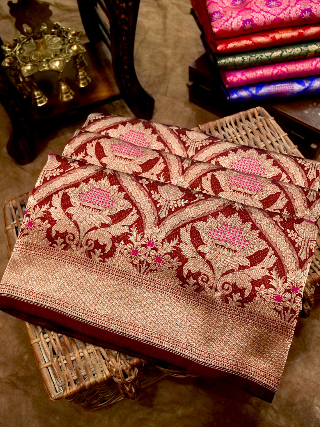 Maroon Handwoven Banarasi Pure Katan Silk Meenakari Brocade Saree