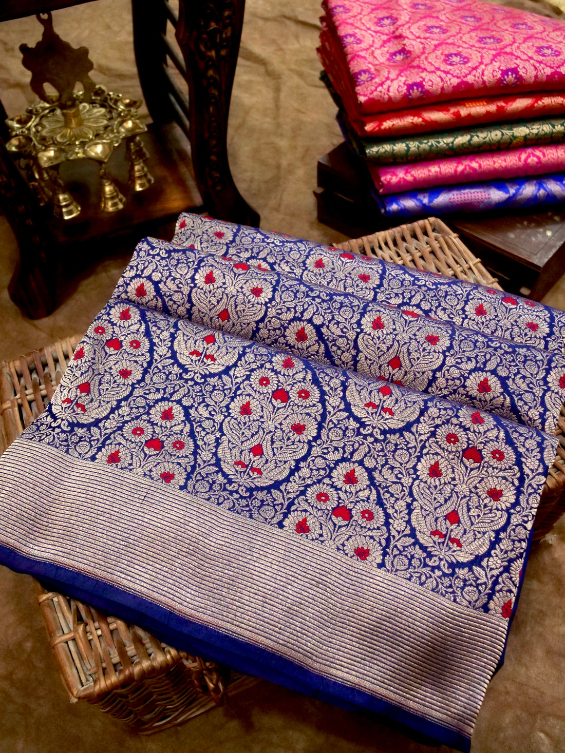 Royal Blue Handwoven Banarasi Pure Katan Silk Meenakari Brocade Saree