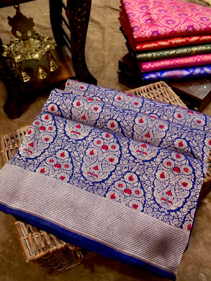Royal Blue Handwoven Banarasi Pure Katan Silk Meenakari Brocade Saree
