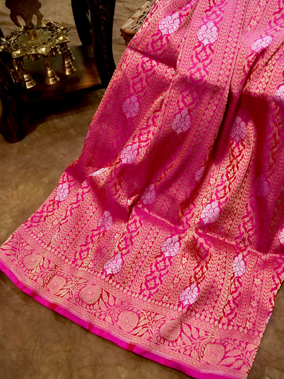 Rani Pink Handwoven Banarasi Pure Katan Silk Meenakari Brocade Saree