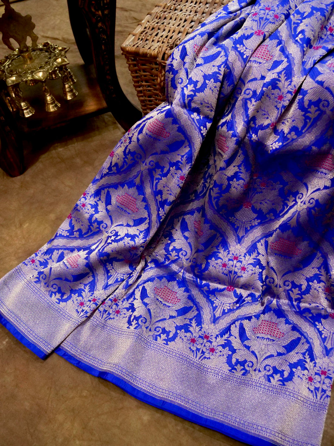 Royal Blue Handwoven Banarasi Pure Katan Silk Meenakari Brocade Saree