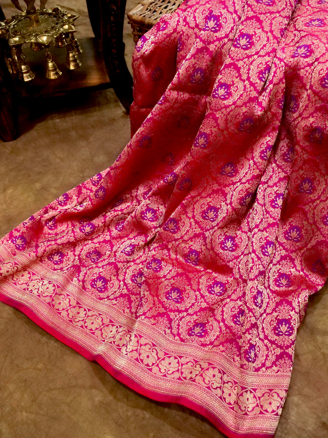 Rani Pink Handwoven Banarasi Pure Katan Silk Meenakari Brocade Saree