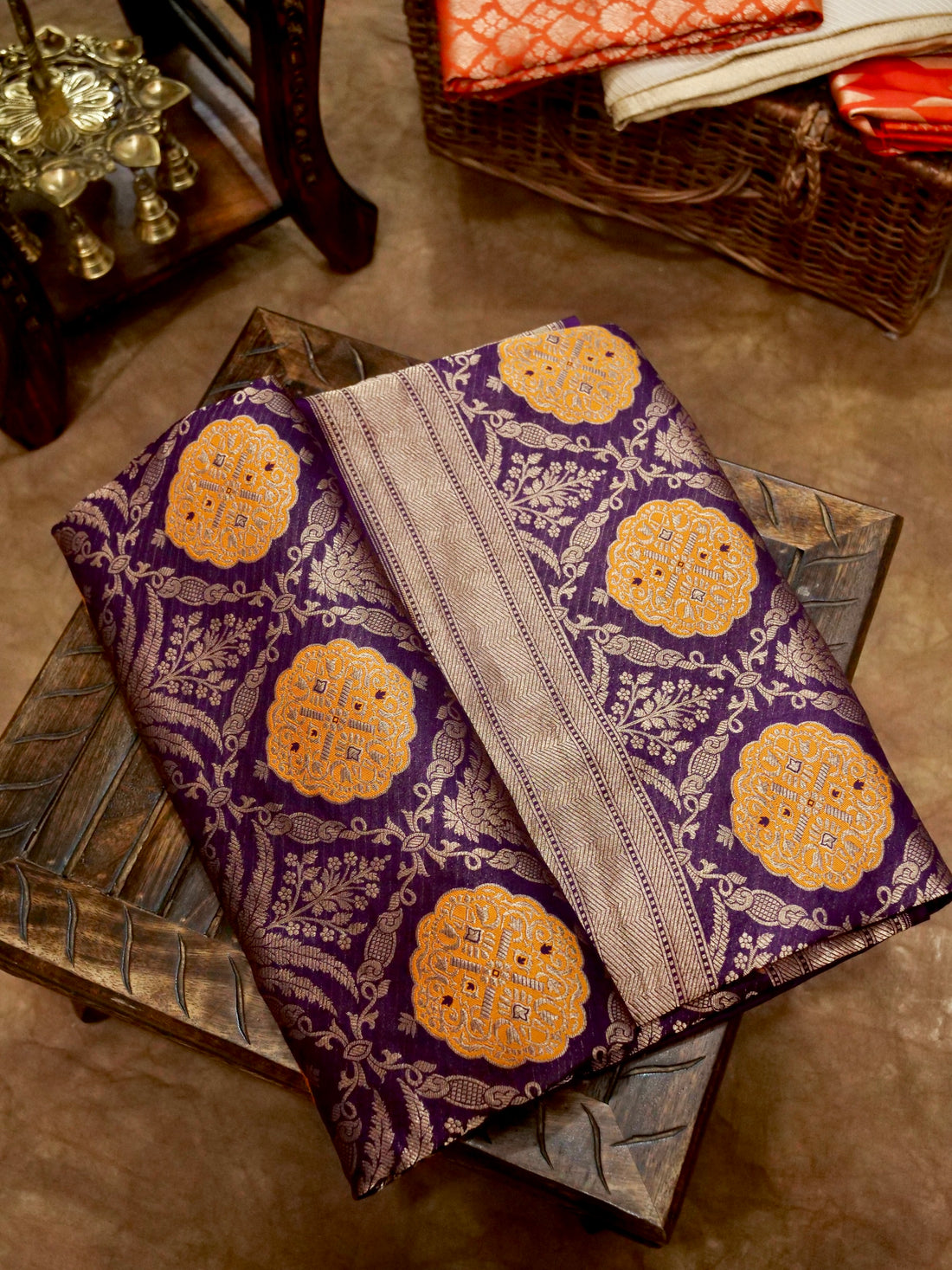 Purple Handwoven Banarasi Pure Katan Silk Meenakari Brocade Saree