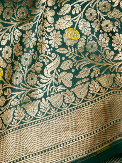 Green Handwoven Banarasi Pure Katan Silk Meenakari Brocade Saree
