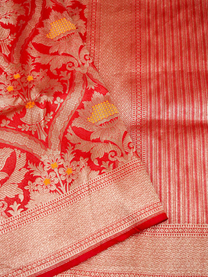 Red Handwoven Banarasi Pure Katan Silk Meenakari Brocade Saree