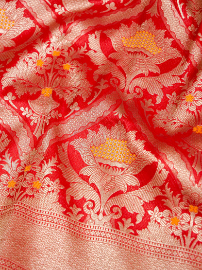 Red Handwoven Banarasi Pure Katan Silk Meenakari Brocade Saree