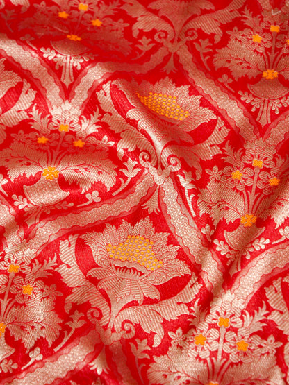 Red Handwoven Banarasi Pure Katan Silk Meenakari Brocade Saree