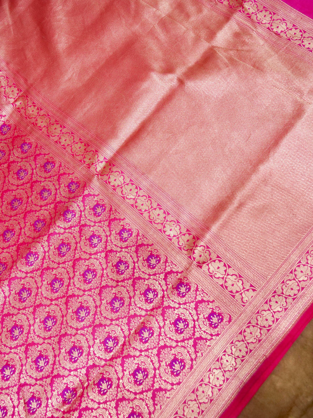 Rani Pink Handwoven Banarasi Pure Katan Silk Meenakari Brocade Saree
