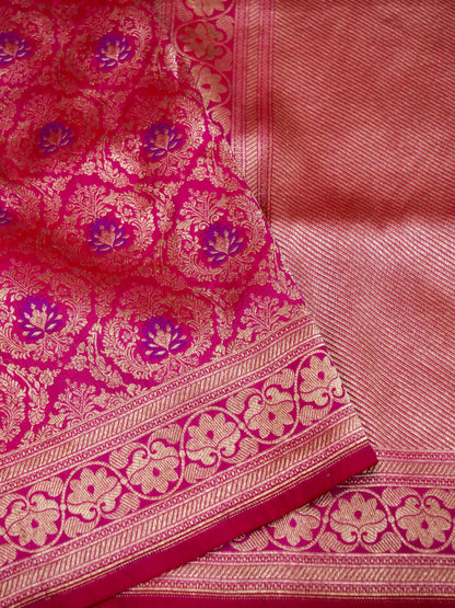 Rani Pink Handwoven Banarasi Pure Katan Silk Meenakari Brocade Saree