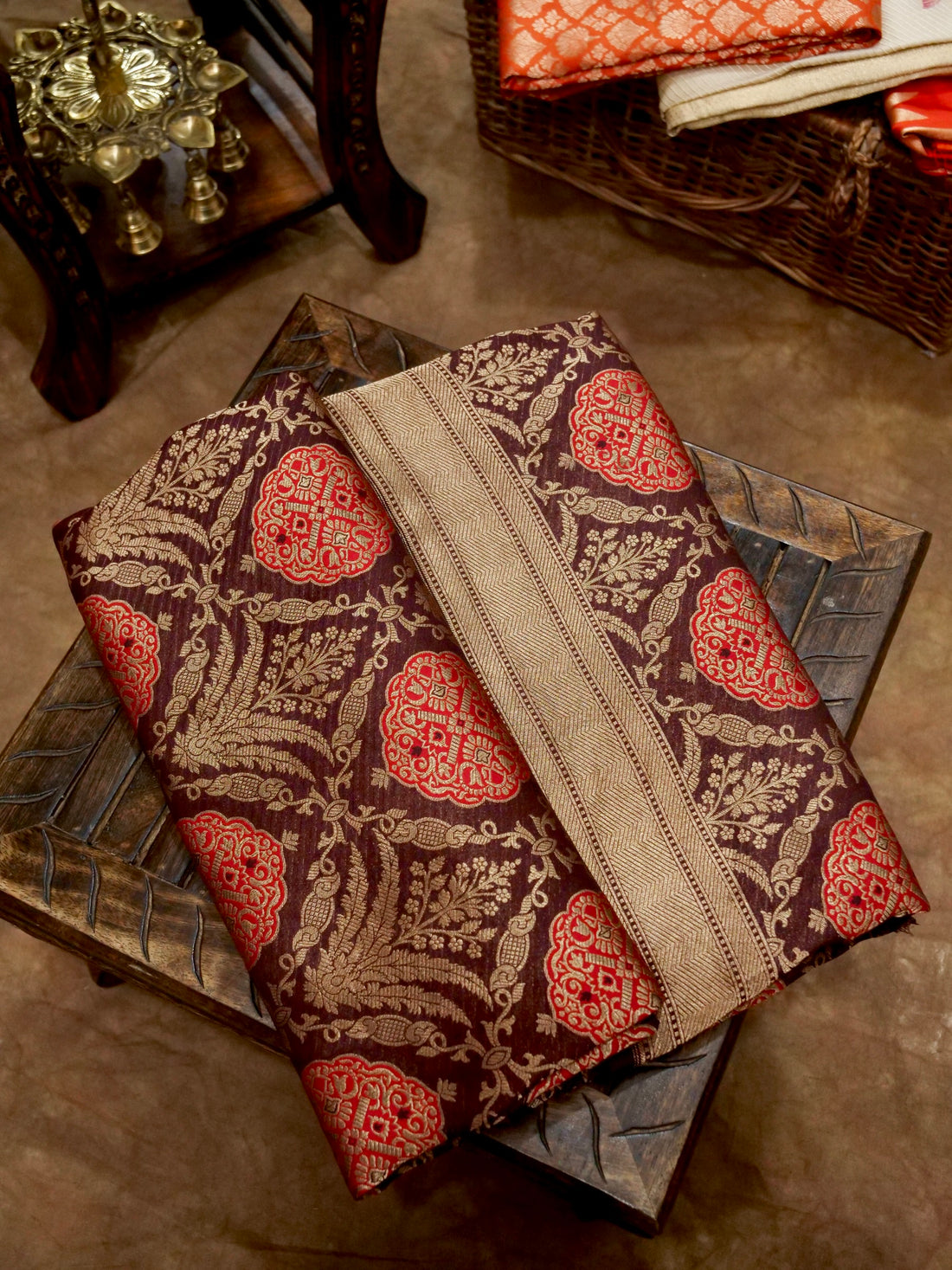 Wine Handwoven Banarasi Pure Katan Silk Meenakari Brocade Saree