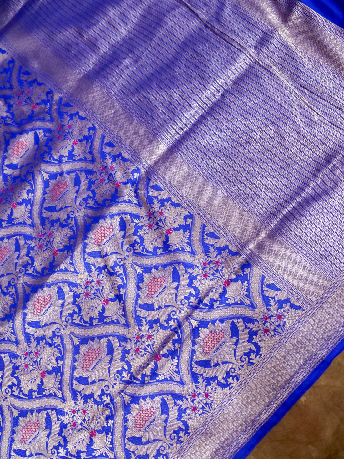 Royal Blue Handwoven Banarasi Pure Katan Silk Meenakari Brocade Saree