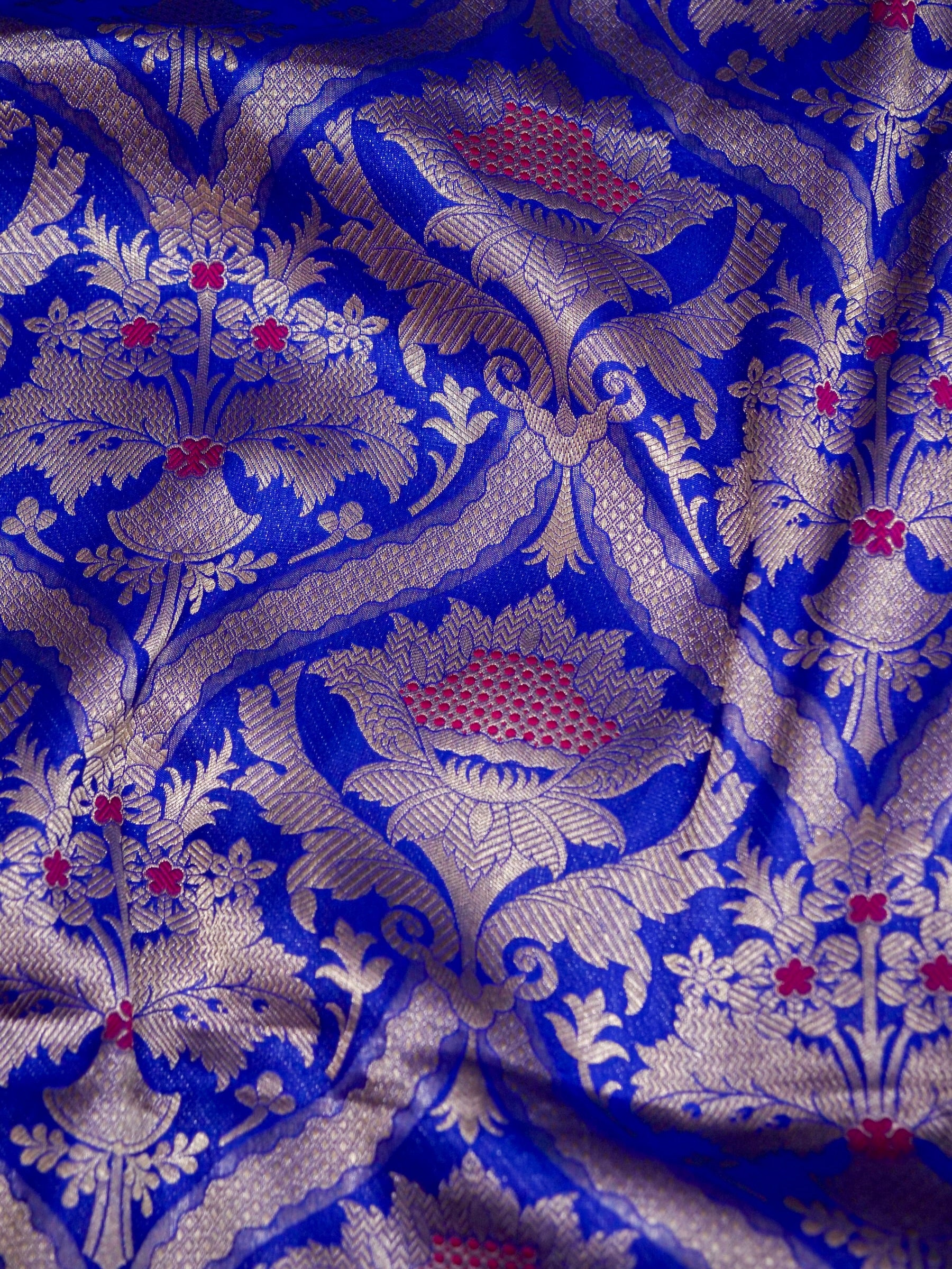 Royal Blue Handwoven Banarasi Pure Katan Silk Meenakari Brocade Saree