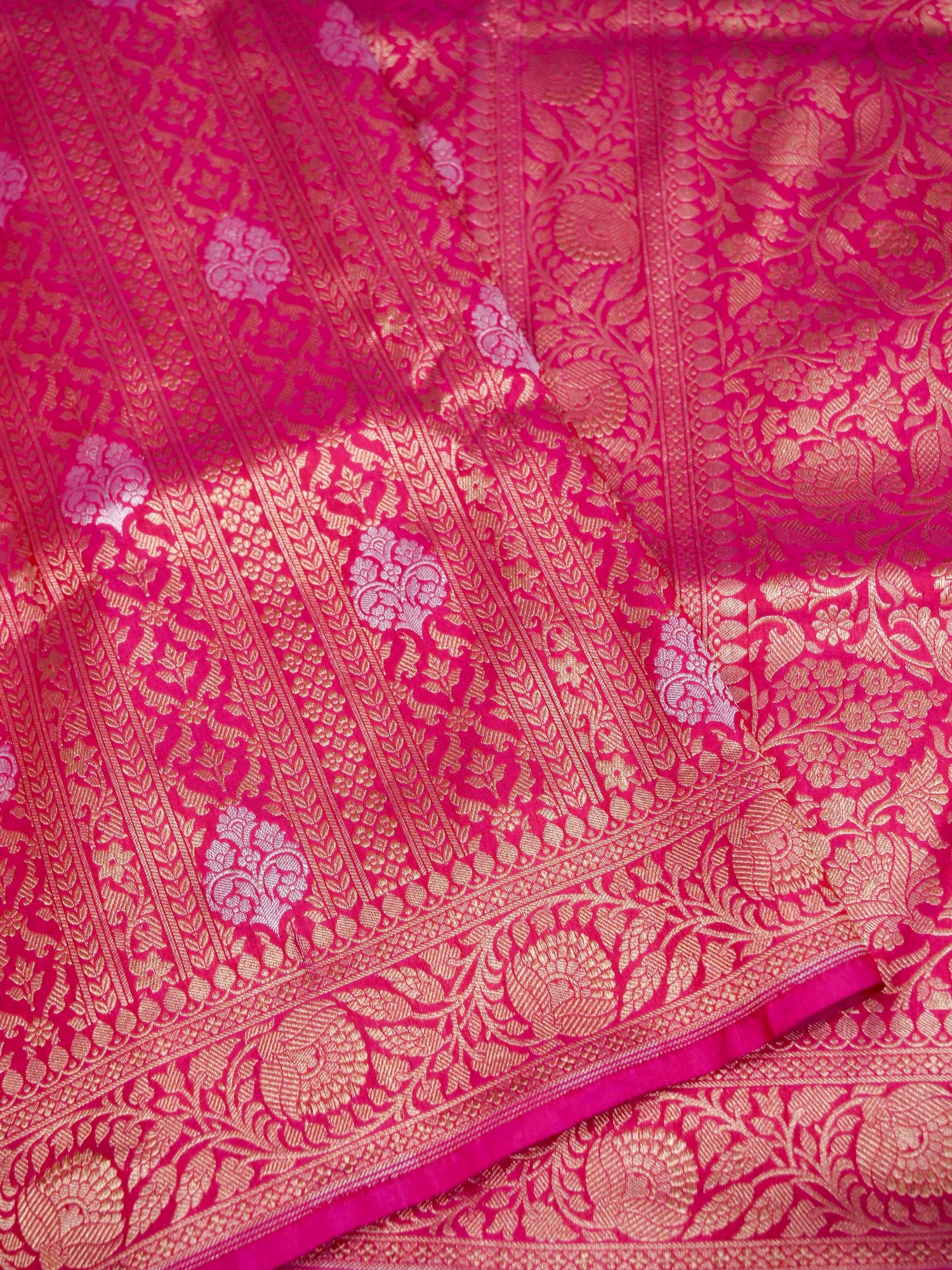 Rani Pink Handwoven Banarasi Pure Katan Silk Meenakari Brocade Saree