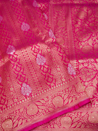 Rani Pink Handwoven Banarasi Pure Katan Silk Meenakari Brocade Saree