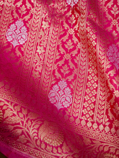 Rani Pink Handwoven Banarasi Pure Katan Silk Meenakari Brocade Saree