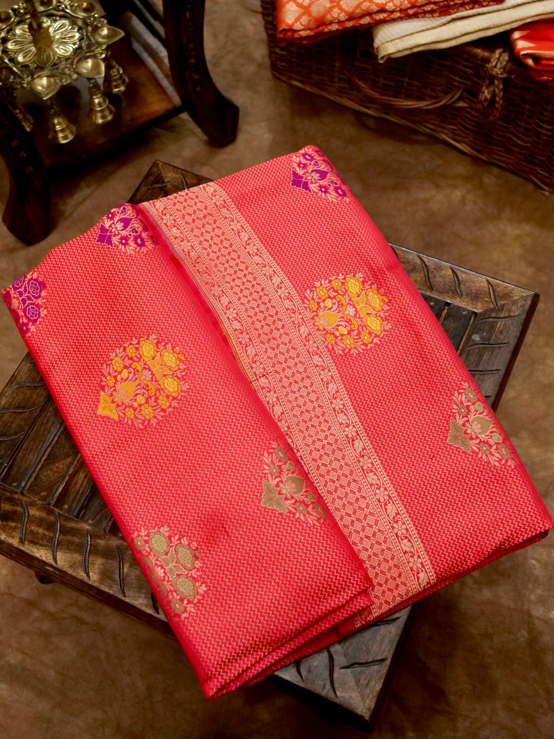 Red Handwoven Banarasi Pure Katan Silk Meenakari Brocade Saree