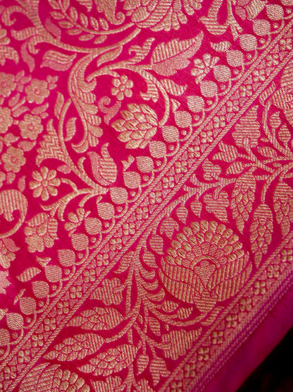 Rani Pink Handwoven Banarasi Pure Katan Silk Meenakari Brocade Saree