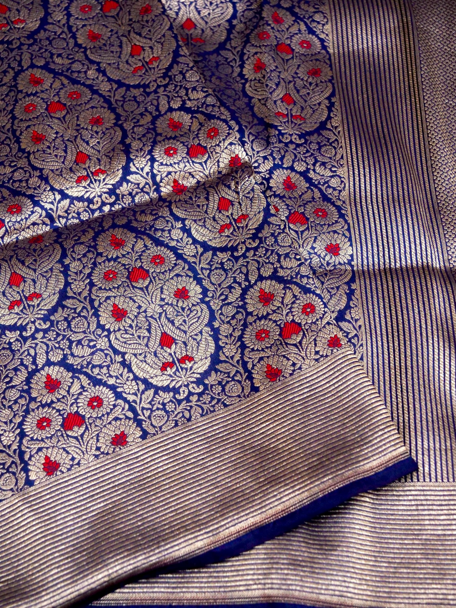 Royal Blue Handwoven Banarasi Pure Katan Silk Meenakari Brocade Saree