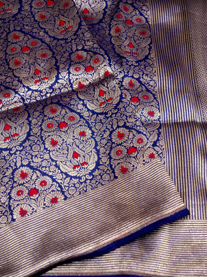 Royal Blue Handwoven Banarasi Pure Katan Silk Meenakari Brocade Saree