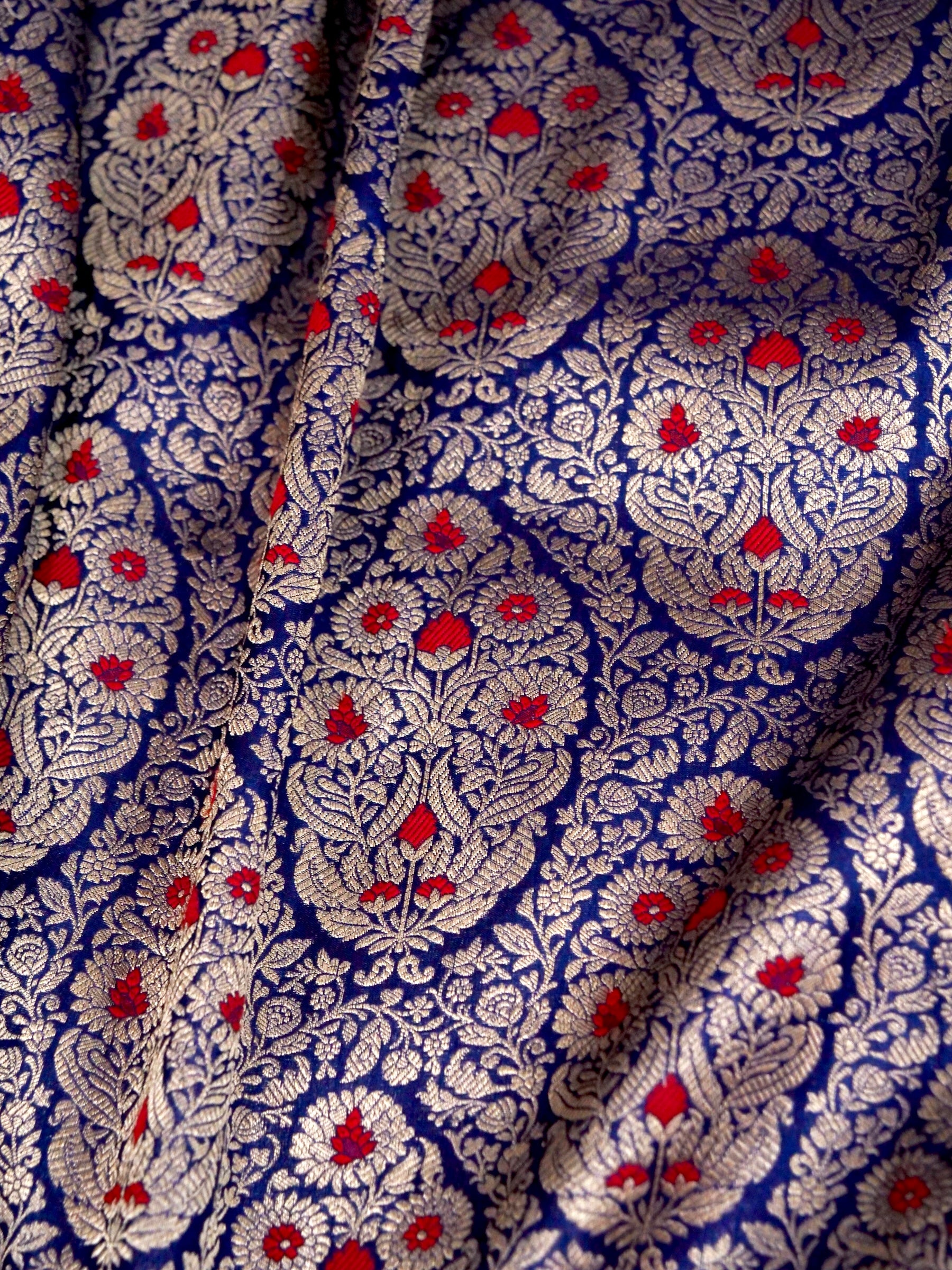 Royal Blue Handwoven Banarasi Pure Katan Silk Meenakari Brocade Saree