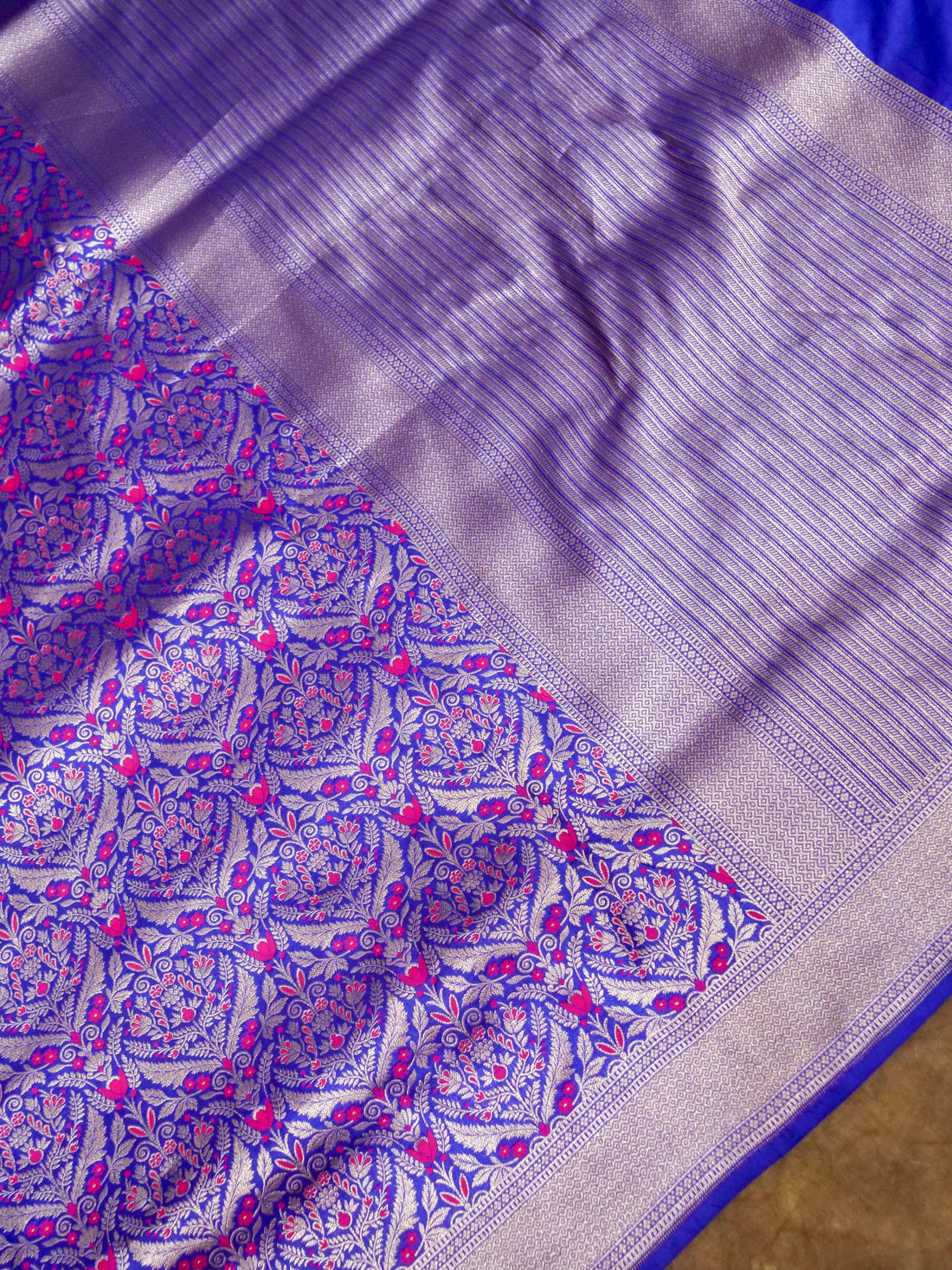 Royal Blue Handwoven Banarasi Pure Katan Silk Meenakari Brocade Saree