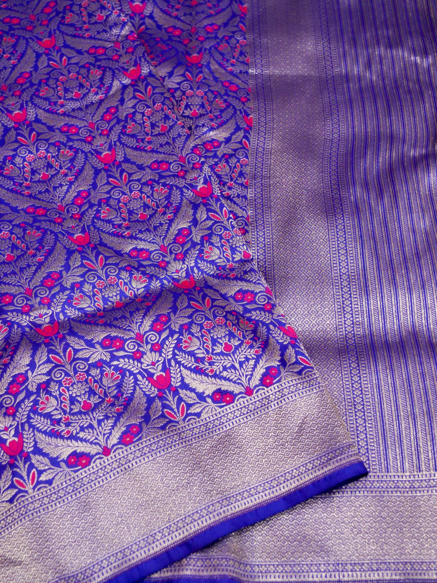 Royal Blue Handwoven Banarasi Pure Katan Silk Meenakari Brocade Saree