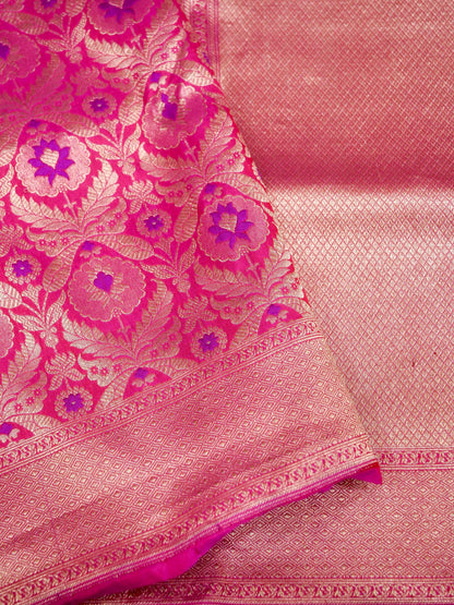 Pink Handwoven Banarasi Pure Katan Silk Meenakari Brocade Saree