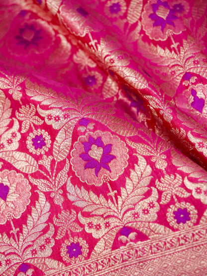 Pink Handwoven Banarasi Pure Katan Silk Meenakari Brocade Saree