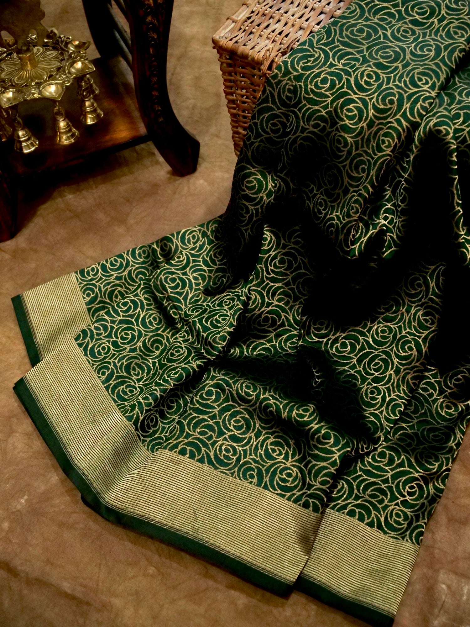 Bottle Green Handloom Pure Katan Silk Banarasi Brocade Saree