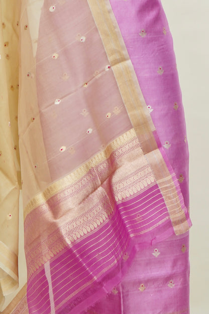 Pink Handwoven Banarasi Pure Katan Silk Meenakari Suit with Beige Dupatta