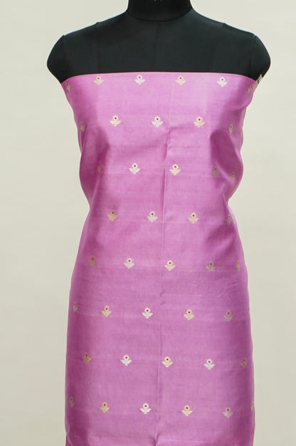 Pink Handwoven Banarasi Pure Katan Silk Meenakari Suit with Beige Dupatta