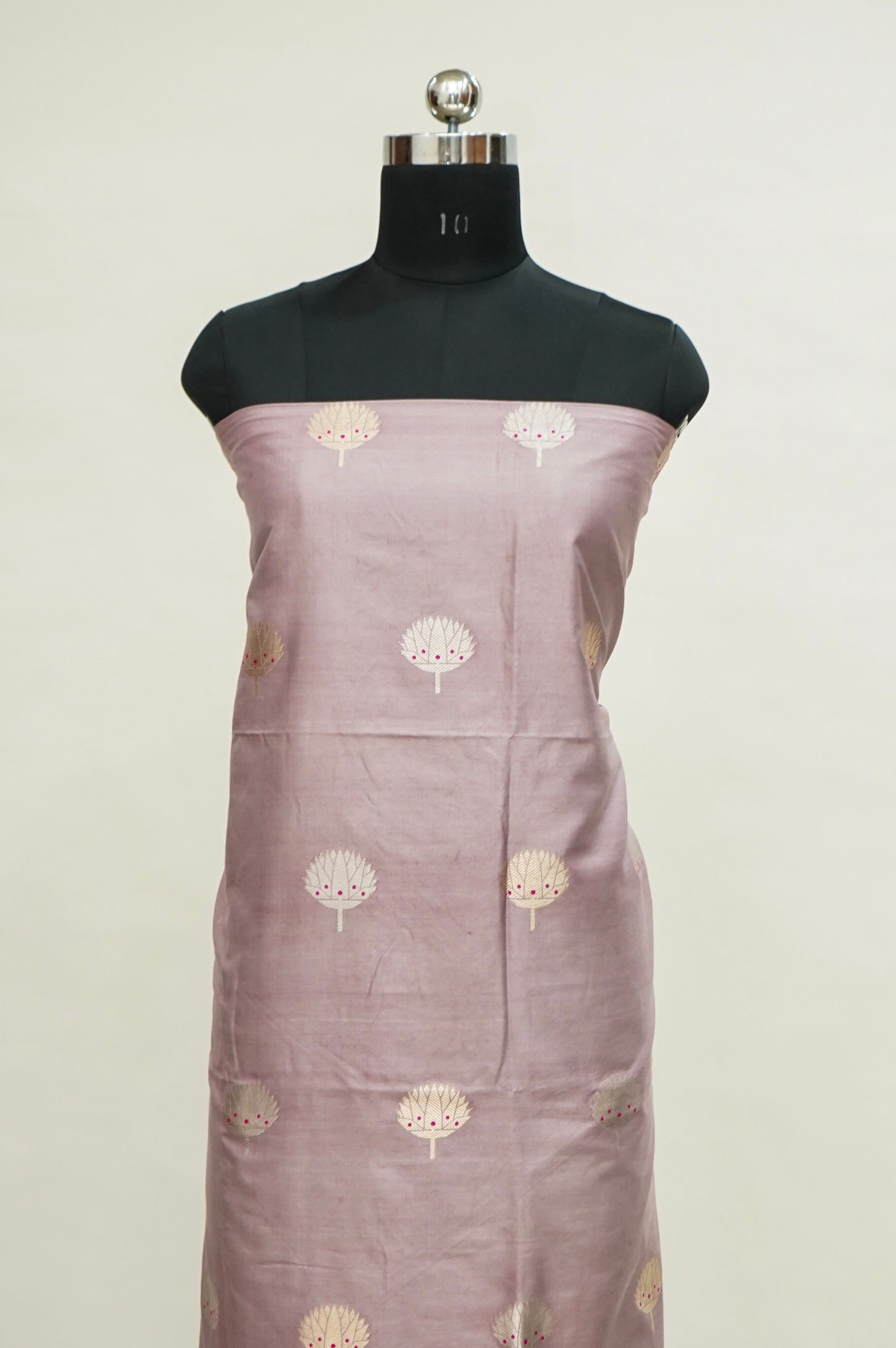 Pastel Handwoven Banarasi Pure Katan Silk Meenakari Suit with Rani Pink Dupatta