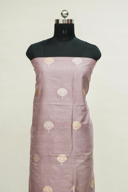 Pastel Handwoven Banarasi Pure Katan Silk Meenakari Suit with Rani Pink Dupatta