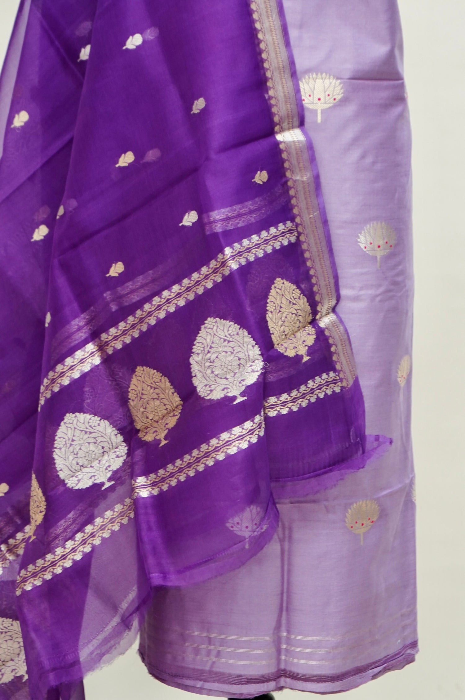 Lilac Handwoven Banarasi Pure Katan Silk Suit with Royal Purple Dupatta