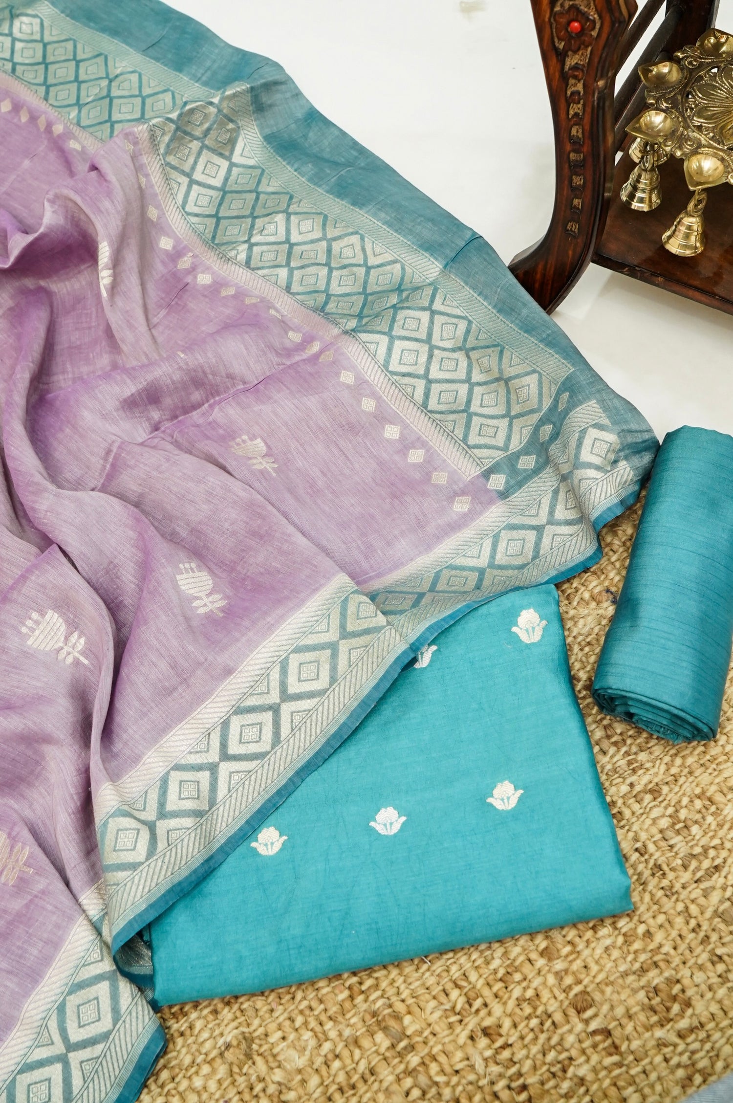 Handwoven Banarasi Pure Katan Silk Suit with Pink dupatta